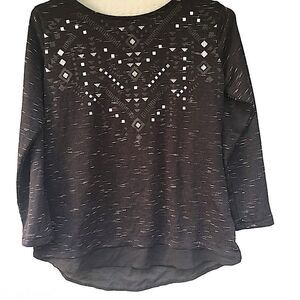 H&M gray black geometric silver design thin knit sweater top blouse girl/14